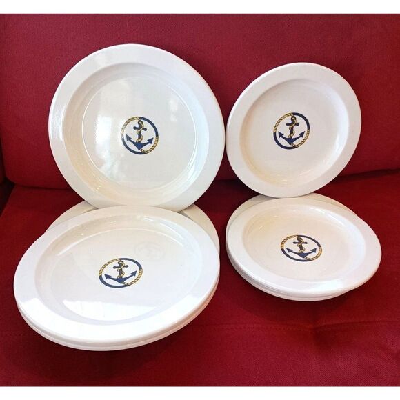 Set of Guzzini Italy Anchor Plates Melamine Dinner Salad Plates Set of 11 - Picture 1 of 11